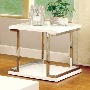 23.6" Lacquer End Table with Chrome Frame Accents and Open Bottom Shelf, Contemporary Style for Living Room or Bedroom - 1 of 4