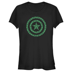 Juniors Womens Marvel St. Patrick's Day Green Plaid Captain America Shield T-Shirt - 1 of 4