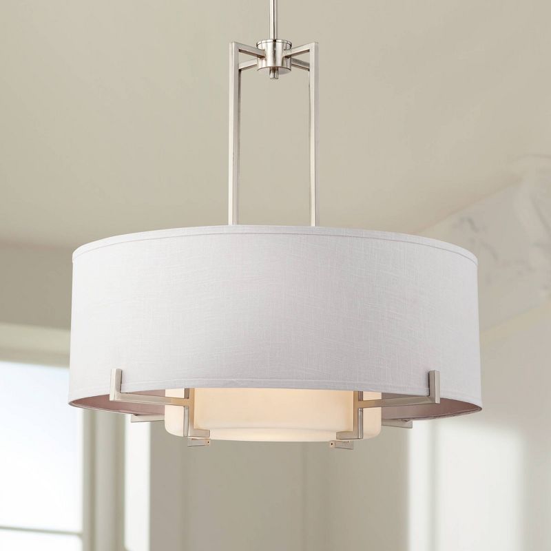 Possini Euro Design Concentric Brushed Nickel Pendant Chandelier 28" Wide Modern White Fabric Drum 4-Light for Dining Room House Foyer Kitchen Island, 2 of 8