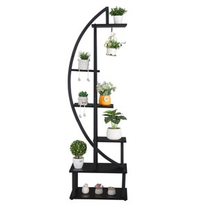 SEVOBAL 6 Tier Indoor Plant Stand Metal Plant Stand Flower Stand of Half Moon Shape Ladder Flower Pot Stand Rack Hanging Loop Multi-Purposech 1pc - 1 of 4