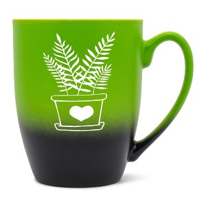 Elanze Designs Botanical Foliage Nature Coffee Cup Mug 12 Ounce Ceramic With Ombre Gradient Elegant Minimalist Fern in Heart Planter Silhouette Green - 1 of 4
