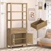 GustoWave 5 Tier Framhouse Bookcase with 2-Door Cabinet and Drawer, Tall Freestanding Bookshelf, Large Wooden Display Shelf with Storage, Walnut - 2 of 4
