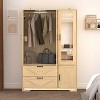 KWPZQEB 71.7" Wood Wardrobe, Armoire Wardrobe Closet with Mirror & Built-in Induction Light, Doors & 2 Drawers, Freestanding Wardrobe Combination - 2 of 4