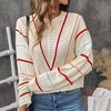Women's Sweater Crew Neck Hollow Out Striped Knit Sweater Loose Fit Casual Pullover Top - 4 of 4