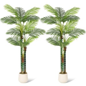 Palm Artificial Tree 6-7ft Tall Tropical Palm Tree UV Resistant Fake Tropical Golden Cane Palm Tree, Large Faux Palm Plants - 1 of 4