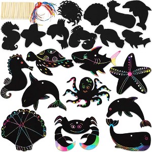 Bright Creations 50 Pack Rainbow Scratch Paper in Ocean Sea Animal Designs with Wooden Sticks and Ribbons for Kids DIY Craft Projects - 1 of 4