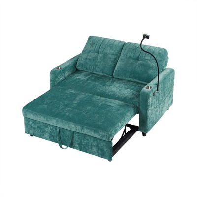 NicBex Modern Pull Out Sofa Bed Convertible Sofa Couch with Adjustable Back, Charging Ports and Cup Holders for Living Room