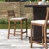 GDFStudio Vivien Modern 23.5" Outdoor Solid Acacia Wood Upholstered Counter Stool(Set of 2) - 2 of 4