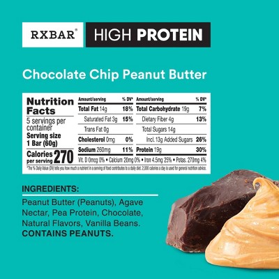 RXBAR High Protein Chocolate Chip Peanut Butter Protein Bars - 19g Protein - 10.5oz/5ct