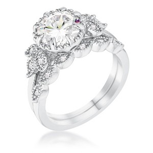 Slickblue Vintage-Inspired Rhodium-Plated 2.49 Ct. Round Cut CZ Engagement Ring, Laurel Leaf Detail, Sizes 5-10 - 1 of 1