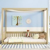 TIRAMISUBEST Twin/Full Size Canopy Frame Floor Bed with Fence and Guardrails, Pine Wood 4-Poster Canopy Bed Montessori Bed - 2 of 4