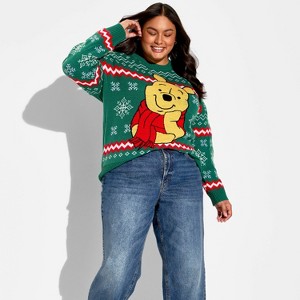 Women's Winnie the Pooh Festive Graphic Sweater - Green - 1 of 3