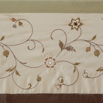 Green and Brown Floral Embroidered Sill Length Valance