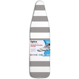 Epica Ironing Board Cover and Pad – 15x54" Standard Size, Heat Reflective, Thick Padding, Scorch & Stain Resistant Grey & White Stripe - 1 of 4