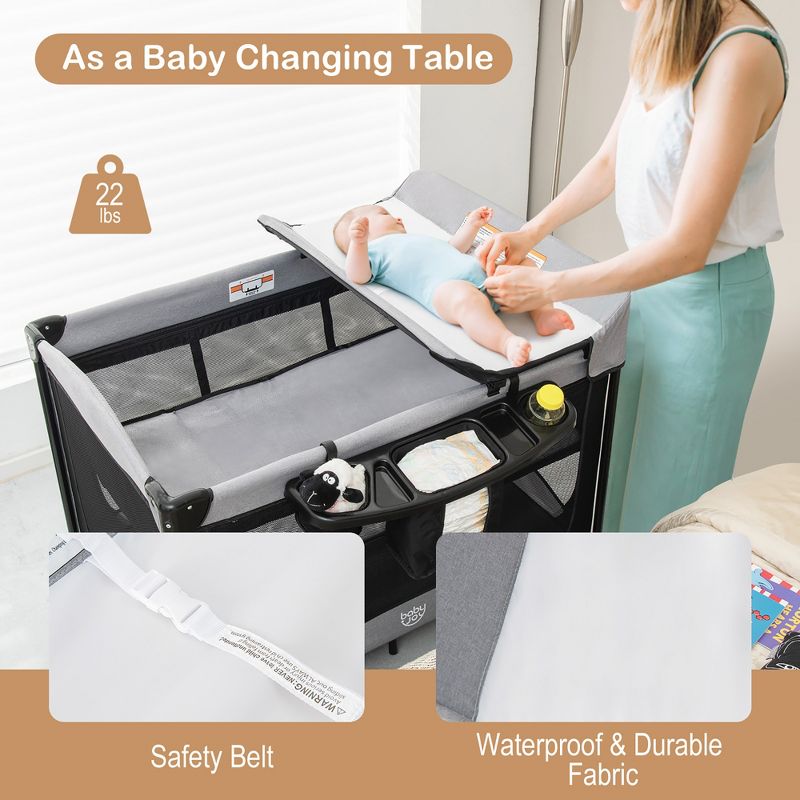 Babyjoy 5 in 1 Portable Baby Playard Nursery Center with Cradle & Storage Basket, 3 of 11