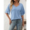 Pagoda Flutter Sleever Tops Womens Elegant V Neck Flowy Blouse Textured Short Sleeve Tops Elbow Sleeve Blouse Summer Casual Tops - 3 of 4