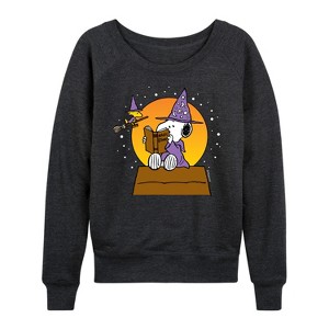Women's - Peanuts - Sorcerer Snoopy Woodstock Lightweight French Terry Wide Neck Long Sleeve Shirt - 1 of 4