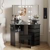 Corner Vanity Desk with Mirror and Lights, White Makeup Vanity Desk with 5 Drawersand Adjustable Brightness, Corner Vanity Table with Stool - 2 of 4