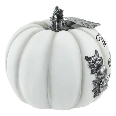 White and Silver Metal Thanksgiving Pumpkin Decoration