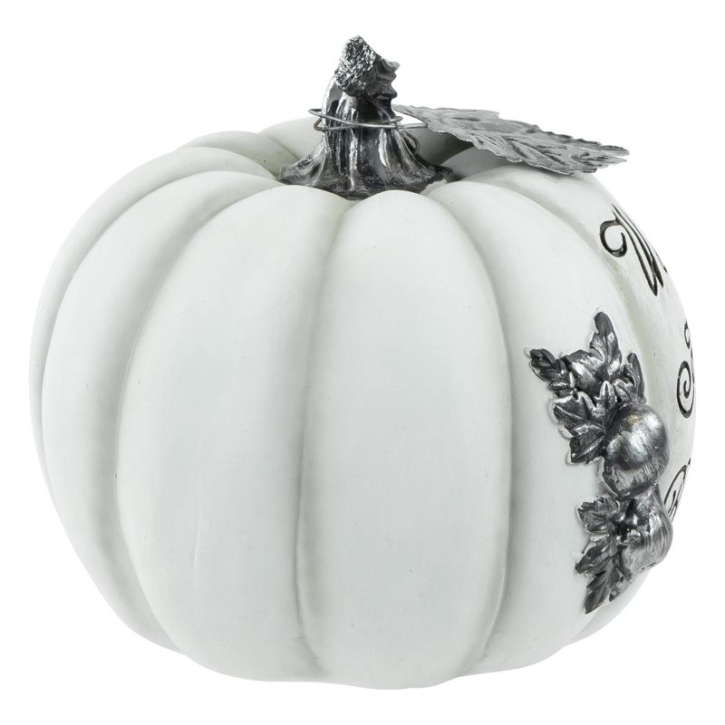 Northlight 8" White and Black "Warm Harvest Blessing" Pumpkin Fall Harvest Decoration, 4 of 7