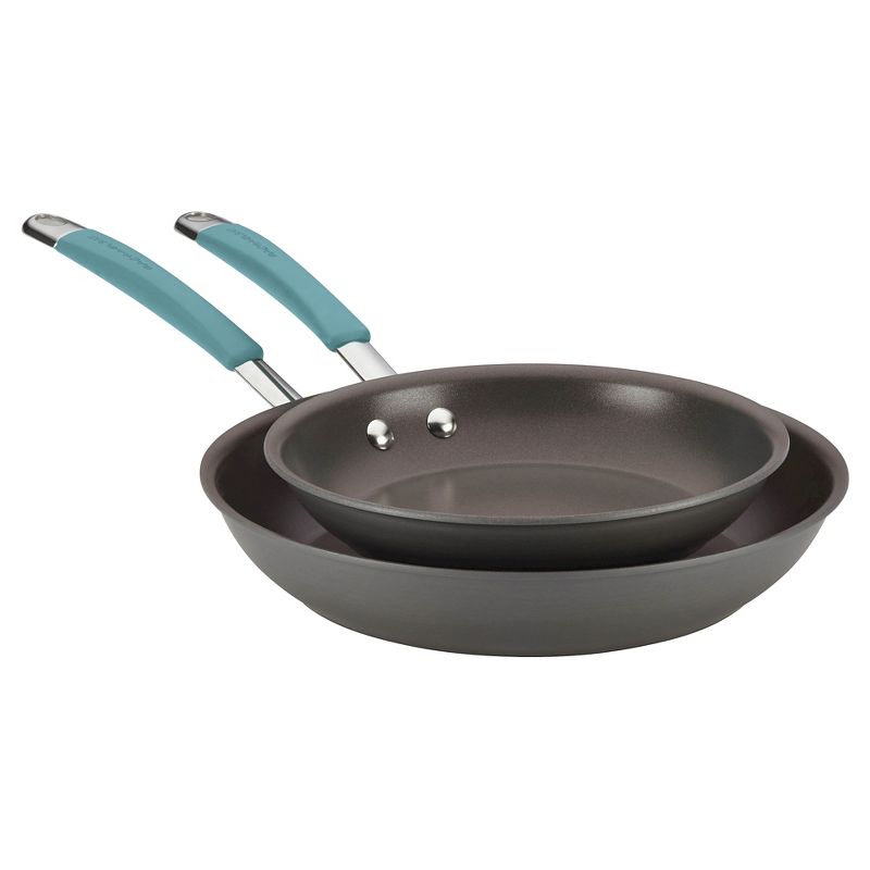 Rachael Ray Twin Pack Hard-Anodized Nonstick Skillet Set with Handles - Gray with Agave Blue, 1 of 5