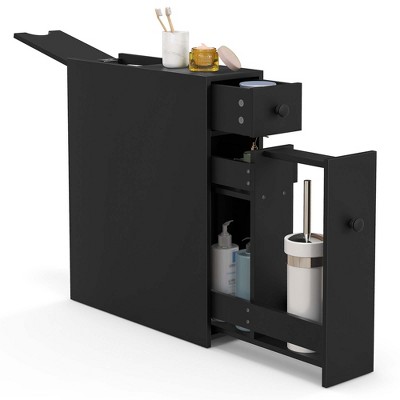Homcom Tall Narrow Bathroom Storage Cabinet With Doors And Shelf ...