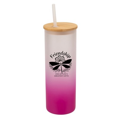 Elanze Designs Friendship Life's Greatest Dragonfly Wrap-Around Design 25 Ounce Frosted Gradient Glass On-The-Go Coffee Travel Skinny Tumbler Mug Cup,