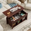 Yukimo Wood Lift Top Coffee Table with Storage - Modern Rectangle Table, Iron Lifting Mechanism, Hidden Compartment + 3 Lower Open Shelves - 3 of 4