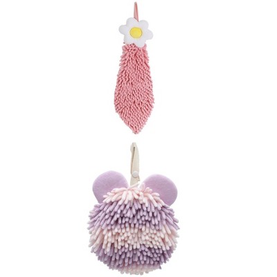 REGALWOVEN Soft Absorbent Cute Fuzzy Hanging Decorative Bathroom Chenille Hand Towel 6" x 15"/7" x 7" 2 Packs