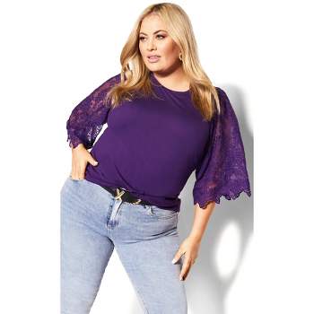 Women's Plus Size  Embroidered Angel Top - petunia | CITY CHIC
