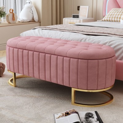 Mordern Velvet Upholstered Bedroom Bench,Button Tufted Upholstered Storage Bench,Storage Chest For End Of Bed With Metal Legs-Cuddlewood