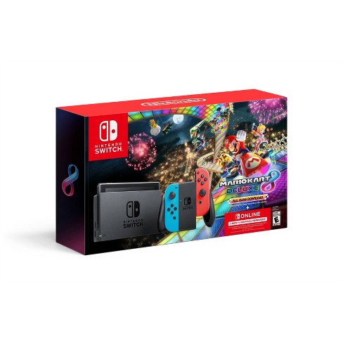 Nintendo Switch Joy-Con Neon Blue/Red + Mario Kart 8 Deluxe + 3 Month Online Bundle - image 1 of 4