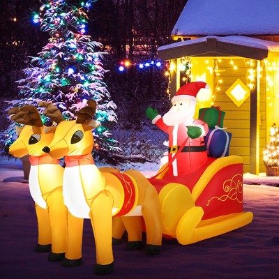 Costway 7.5 Ft Inflatable Santa Double Deer w/Sled Waterproof Christmas Outdoor Decoration