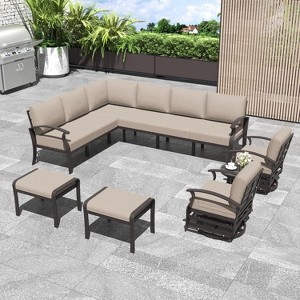 ALAULM Patio Furniture Set 10-Piece Aluminum Sectional Sofa with Armrest, Modern Outdoor Conversation Set - 1 of 4