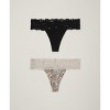 Pact Women's Organic Cotton Lace-Waist Thong 2-Pack Black/Petal Patch Nickel Small - 4 of 4