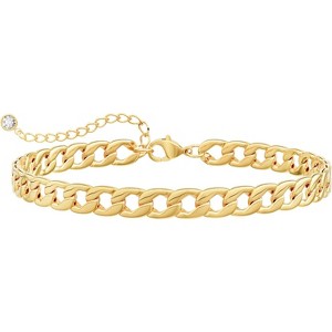 14K Gold/Silver Plated Stackable Chunky Cuban Link Chain Anklet Bracelet Set Non Tarnish - 1 of 4