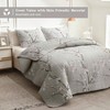 3 Piece Quilt Set Queen Full Size Gray Branch with White Orange Floral Soft Bed Cover for All Season 1 Quilt+ 2 Shams - 4 of 4