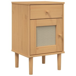 vidaXL Bedside Cabinet Furniture for Bedroom SENJA Rattan Look Solid Wood Pine - Brown - 1 of 4