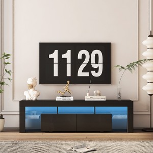 63" High Gloss TV Stand with LED Lights for TVs up to 65", Modern Media Console with Storage Cabinets, Adjustable LED Colors for Living Room - 1 of 4