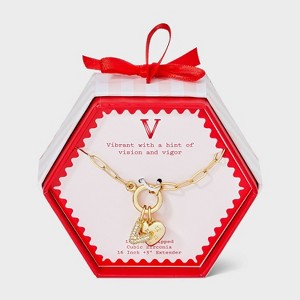 14K Gold Dipped Cubic Zirconia Puffy Heart Charm Initial Necklace - A New Day™ Gold - 1 of 4