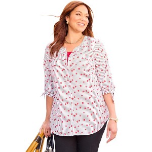 Catherines Georgette Buttonfront Tie Sleeve Cafe Blouse - 1 of 4