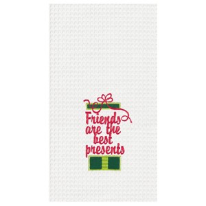 C&F Home 27" x 18" Christmas Presents w/ String Bow "Friends Are The Best Presents" Embroidered Cotton Waffle Weave Kitchen Dishtowel - 1 of 2