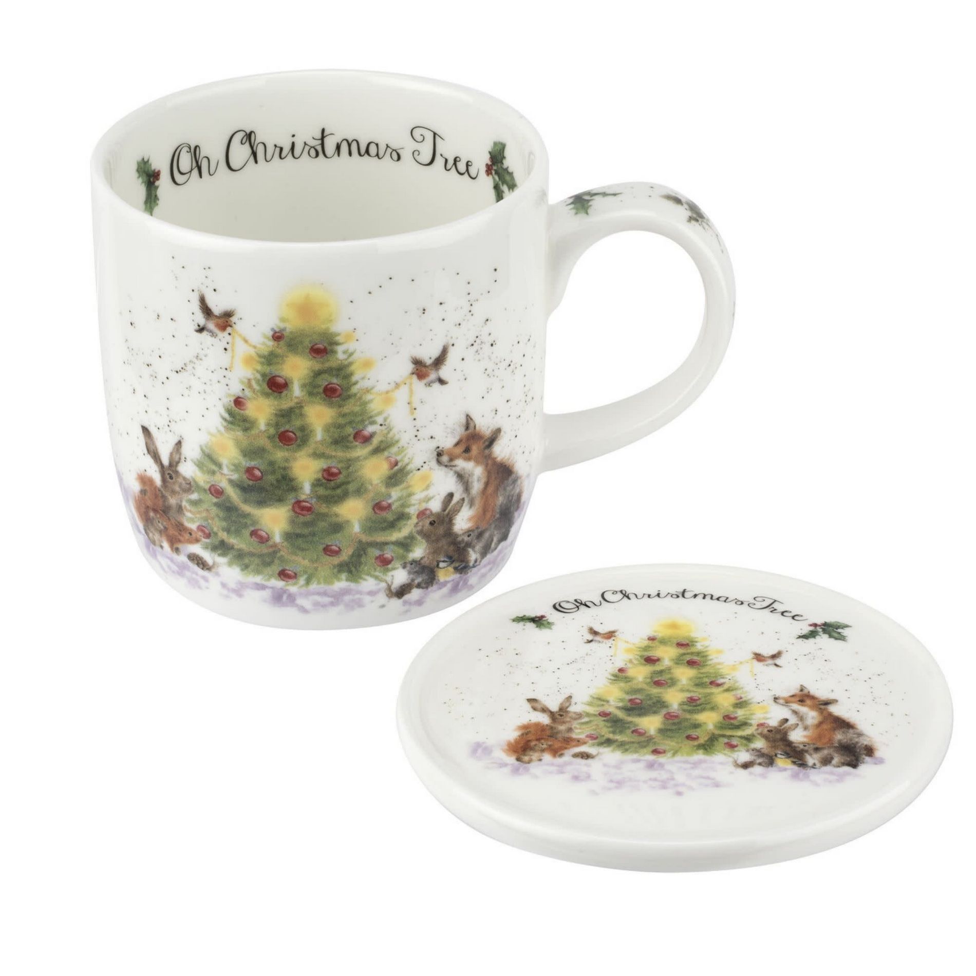 Royal Worcester Wrendale Designs Mug & Coaster Set, 11 Ounce Fine Bone China Holiday Mug Set with Beautiful Animals Motifs