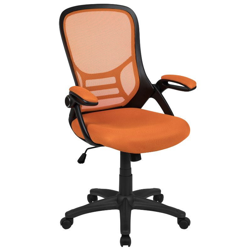 Emma and Oliver High Back Orange Mesh Ergonomic Office Chair with Black Frame and Flip-up Arms, 1 of 16