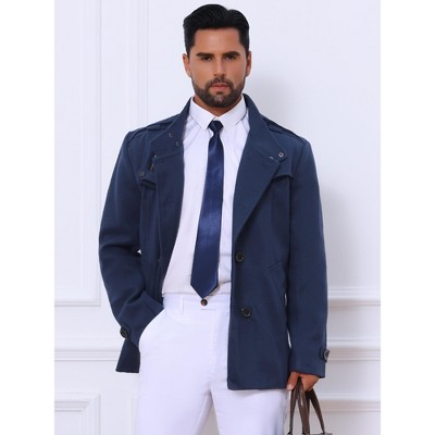 Lars Amadeus Men's Winter Stand Collar Double Breasted Notch Lapel Pea Coats Navy Blue XX-Large — фото 2