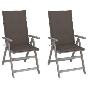 vidaXL 2 pcs Retro Style Patio Reclining Chairs with Cushions - Solid Acacia Wood in Gray Wash Finish – Adjustable Backrest - 1 of 4