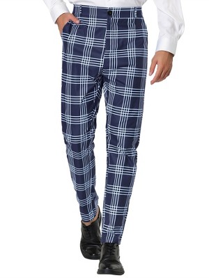 Lars Amadeus Men's Flat Front Unique Plaid Printed Business Dress Pants ...