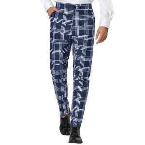 Lars Amadeus Men's Flat Front Unique Plaid Printed Business Dress Pants - 1 of 4