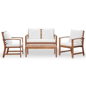 vidaXL 4-Piece Outdoor Lounge Set with Cushions - Solid Acacia Wood Garden Patio Furniture - Includes Table, Bench, and Chairs - Cream White Cushions - 1 of 4