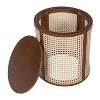 Racxily 15.70" Round End Table, Hollow Woven Side Table, Small Rubber Wood Nightstand, Rattan Woven Tea Desk, Round Wood Tabletop - 3 of 4
